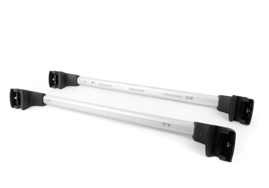 Barras de techo para BMW X1 E84 con railing. OEM 82712338617. Instalación sin herramientas, estructura de aluminio y cierre antirrobo. Compatible con portaesquís, cofres y más. Original BMW.