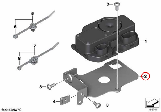 Supporto per meccanismo di controllo dell'allarme antifurto OEM 77538525488 per moto BMW C 650 Sport, C 650 GT. BMW Motorrad originale.