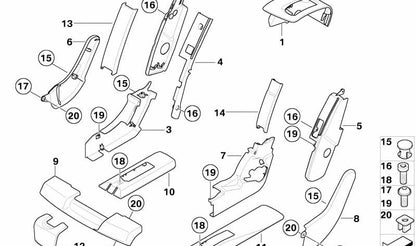 Embellecedor interior asiento trasero OEM 52207171841 para BMW X5 E70, E70N. Original BMW.