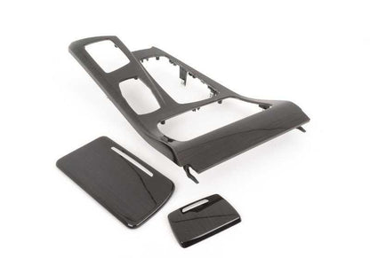 Juego de molduras consola central madera Fineline OEM 51169206377 para BMW F10, F11. Original BMW.