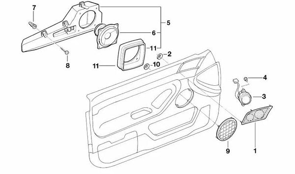 Altavoz puerta delantera derecha OEM 65138371236 para BMW E38. Original BMW.