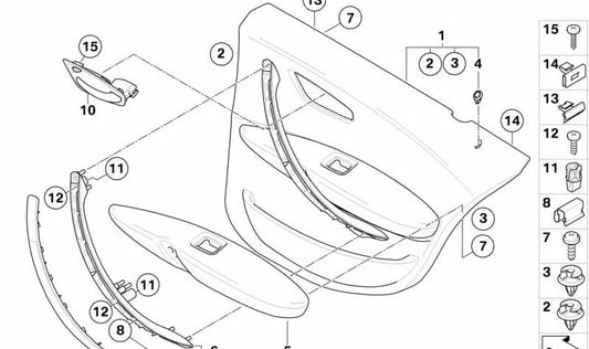 Embellecedor tirador interior puerta izquierda marrón OEM 51417238659 para BMW E81, E87N. Pieza original BMW.
