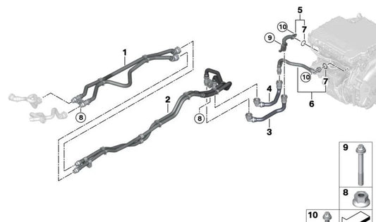 Supply pipe for BMW G26E, G26F, G60, G61, G68, G70, I20, G08E, G08F (OEM 17128743378). Original BMW