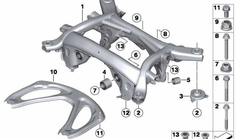 Placa de refuerzo para BMW Serie 5 F10, Serie 6 F06, F13 (OEM 33322284341). Original BMW