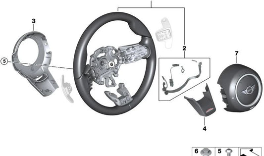 Volante deportivo de cuero con levas de cambio OEM 32305A0C817 para MINI F54, F55, F56, F57, F60. Original MINI.