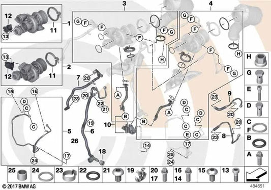Parafuso de purga para BMW 5 F07 Series, F10, F11, Série 6 F06, F12, F13, Série 7 F01, F02, F04, X5 E70, F15, X6 E71, F16 (OEM 11537507218). BMW original.