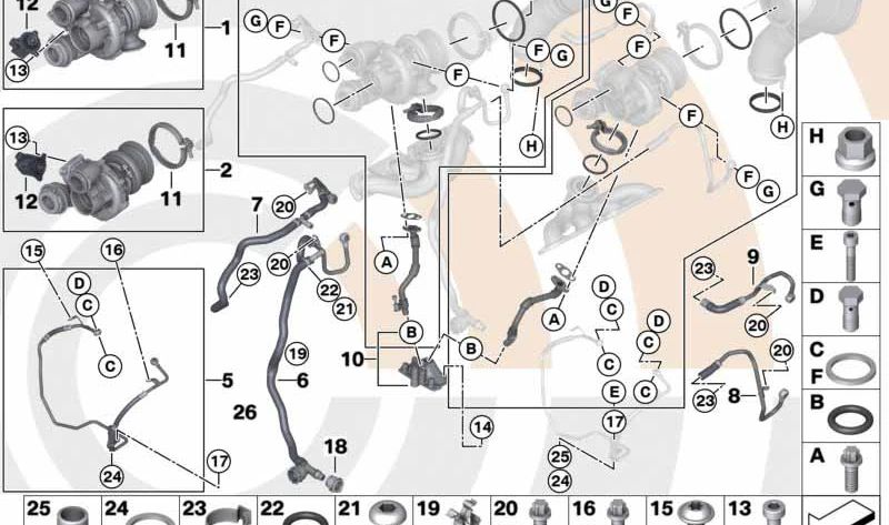 Tubería de aceite OEM 11427599233 para BMW F07, F10, F11, F12, F13, F01, F02, F04, E70, E71, E72. Original BMW.