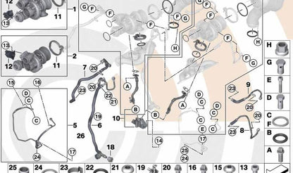 Manguera de refrigeración OEM 11537578687 para BMW F07, F07N, F10, F10N, F11, F11N, F06, F06N, F12, F12N, F13, F13N, F01, F01N, F02, F02N, F04. Original BMW.