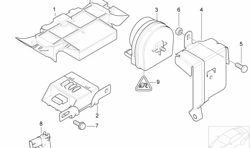 Módulo de ultrasonidos OEM 65756937083 para MINI R50 y R53. Compatible con modelos One y Cooper de 2001 a 2006 con alarma de interior. Original MINI.
