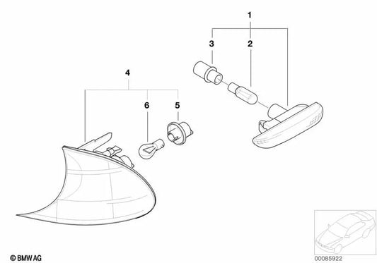 Lumière intermittente droite blanche pour la série BMW 3 E46 (OEM 63136924952). BMW d'origine.