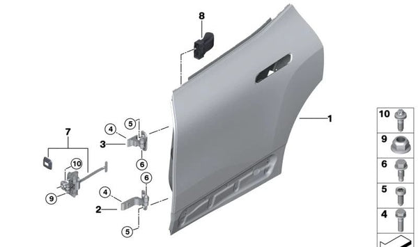 Amortiguador de puerta trasera OEM 51228494929 para BMW I20. Original BMW.