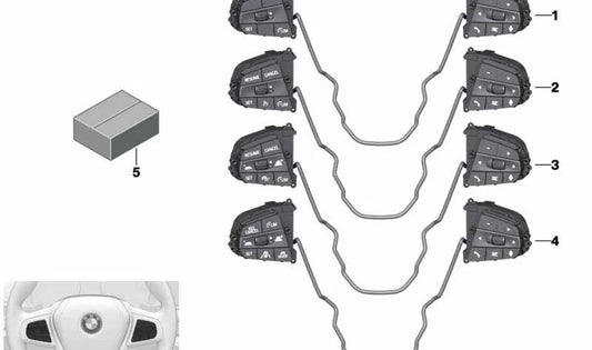 Interruptor para volante multifunción OEM 61319873215 para BMW G20, G21, G22, G23, G26. Compatible con varios modelos diésel como 316d y 318d. Original BMW.