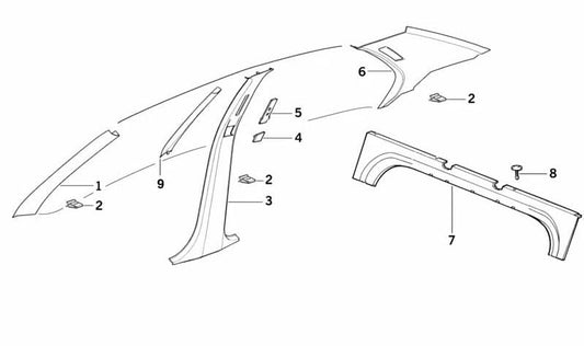 Rear right column trim for BMW 3 Series E36 (OEM 51438173508). Original BMW