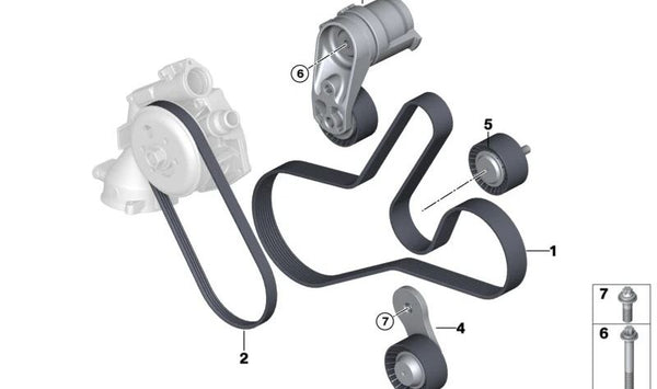 Tensor de correa mecánico OEM 11288088632 para BMW F87, F80, F82, F83. Original BMW.