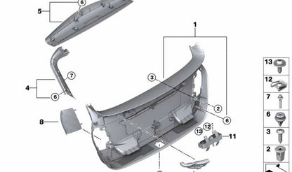 Cubierta de estribo de cierre portón trasero OEM 51497411318 para BMW Serie 2 Active Tourer F45 (2013-2018), F45 LCI (2017-2021). Original BMW.