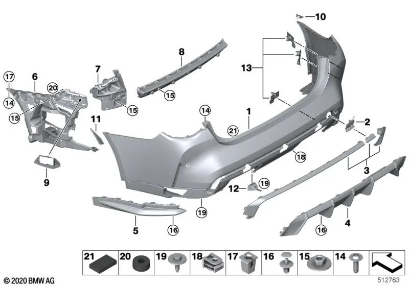 Rear left side support for BMW G82, G82N, G83, G83N (OEM 51128074727). Original BMW.