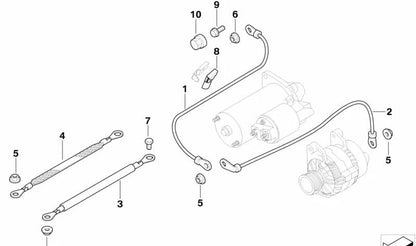 Cable borne positivo de batería OEM 12421436548 para BMW E46 {320Ci BD11, BD12, BD21, BD22, BM11, BM21, BN11, BN12, BN21, BN22}. Original BMW.
