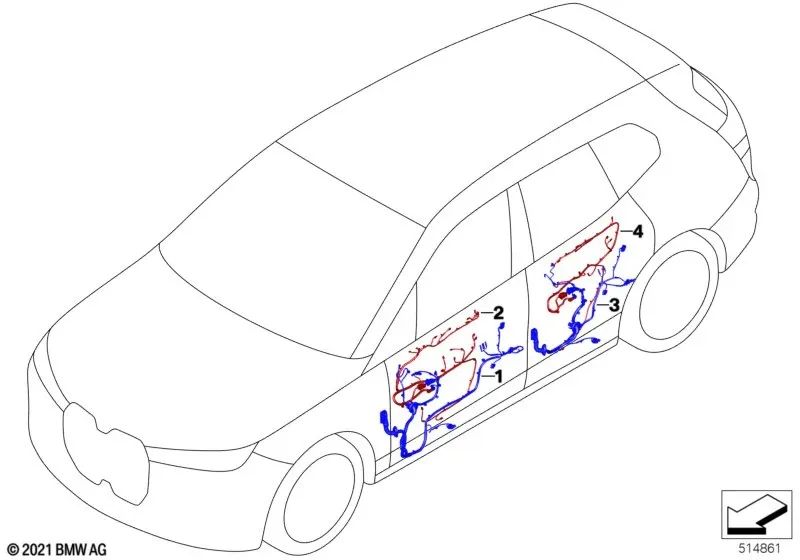 Rear left door trim wiring harness for BMW I20 (OEM 61125A531D1). Original BMW