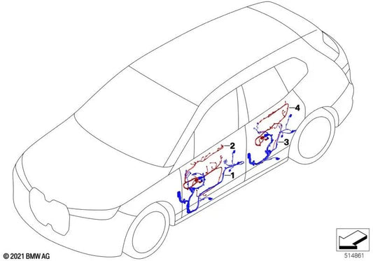 Rear left door trim wiring harness for BMW I20 (OEM 61125A531D1). Original BMW