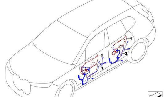 Rear right door wiring harness for BMW I20 (OEM 61125A54F25). Original BMW