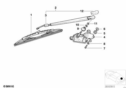 Rear wiper arm for BMW (OEM 61628413156). Original BMW