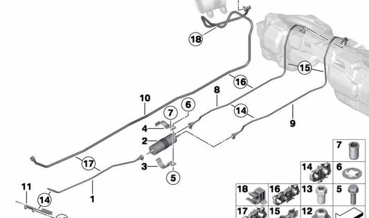 OEM rear feed fuel pipe 16127271015 for BMW F20, F21. Original BMW.