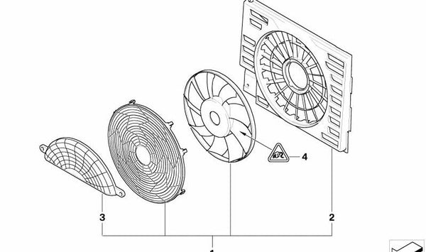 Ventilador con soporte OEM 64546921379 para BMW E65, E66. Original BMW.
