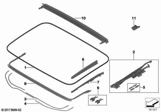 Front glass cover mechanism for BMW G31, G31N, G32, G32N (OEM 54107474474). Original BMW