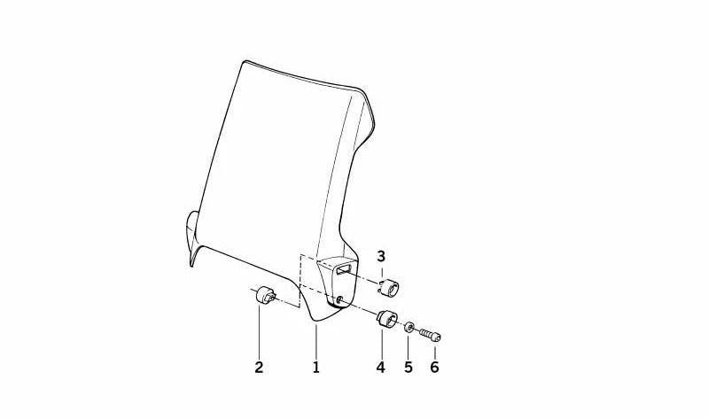 OEM 46632307265 support hug for BMW {E46, E60, E61, E63, E64, E65, E66, E67, E83, E85, E86, K24, K25, K26, K27, K28, K29, K40, K43, K44, K71, K72, R50, R52, R53}. Original BMW.