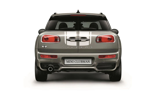 Kit de franjas deportivas blancas para carrocería delantera y portón trasero OEM 51142413159 para MINI Clubman F54, F54 LCI… y más. Original MINI.