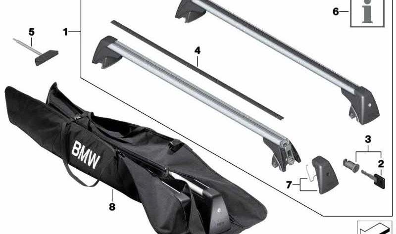Tapa de protección con clip OEM 82792406093 para BMW F11, G31, E84, F25. Accesorio original BMW para barras de techo y portaequipajes.