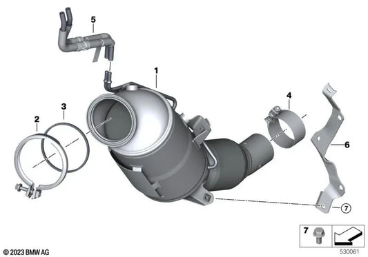 Suporte de catalisador próximo ao motor da BMW 5 G60 Series, X6 G06N (OEM 18325A17CB6). BMW original