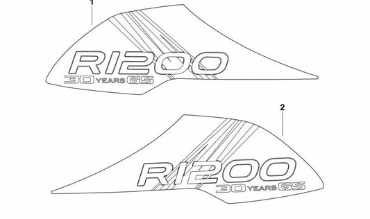 Adhesivo lateral izquierdo "30 Años GS" OEM 51147700445 para BMW Motorrad R 1200 GS Adventure (RK25) 2009-2013. Decoración original de aniversario. Producto genuino BMW Motorrad.