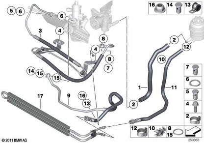 Tubería de retorno del radiador para BMW E81, E82, E87, E87N, E88, E90, E90N, E91, E91N, E92, E92N, E93, E93N, E84 (OEM 32416774305). Original BMW.