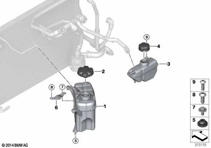 Soporte del depósito de compensación para BMW F87N Serie 2, F80, F80N Serie 3, F82, F82N, F83, F83N Serie 4 (OEM 17117850460). Original BMW