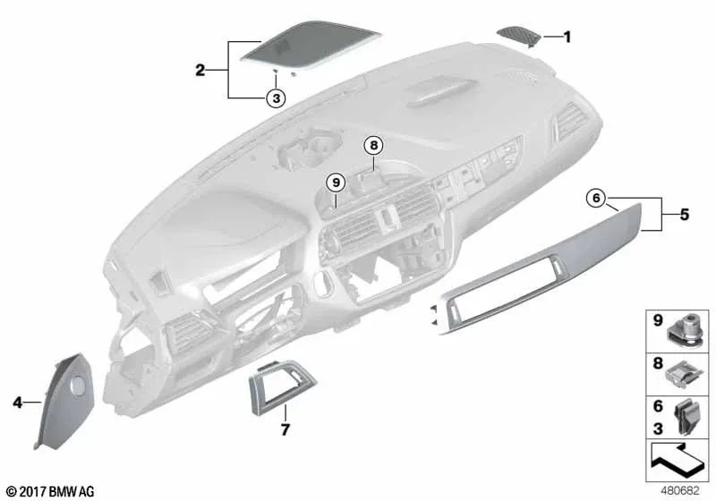 Driver Side Air Vent Grille for BMW 1 Series F20N, F21N 2 Series F22N, F23N, F87N (OEM 51459394356). Original BMW.