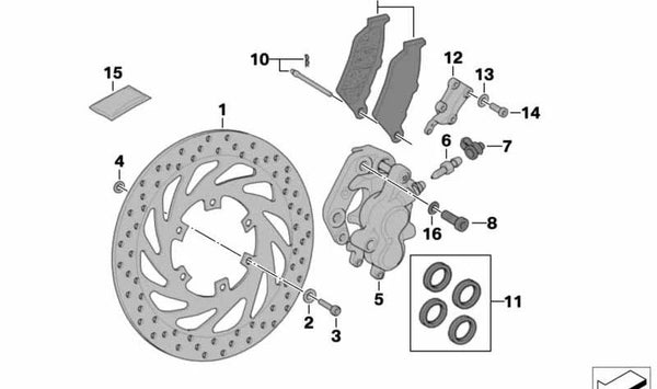 Juego de forro del freno delantero OEM 34117711498 para motos BMW G 650 X (K15). Original BMW Motorrad.