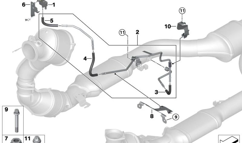 Manguito de escape OEM 18307884149 para BMW F90, F91, F92, F93, F95, F96. Compatible con cilindros 1-4. Original BMW.