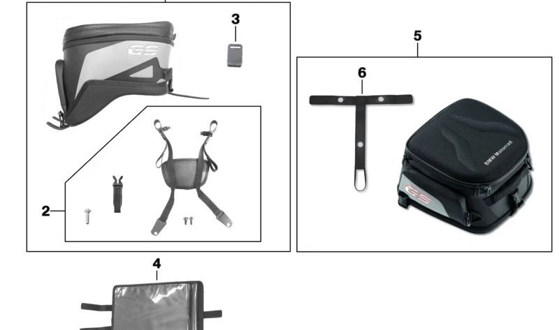 Soporte de fijación para bolsa sobredepósito OEM 77452465441 para BMW Motorrad R1200GS LC, R1250GS, F750GS, F850GS, S1000XR y más modelos compatibles. Original BMW Motorrad.
