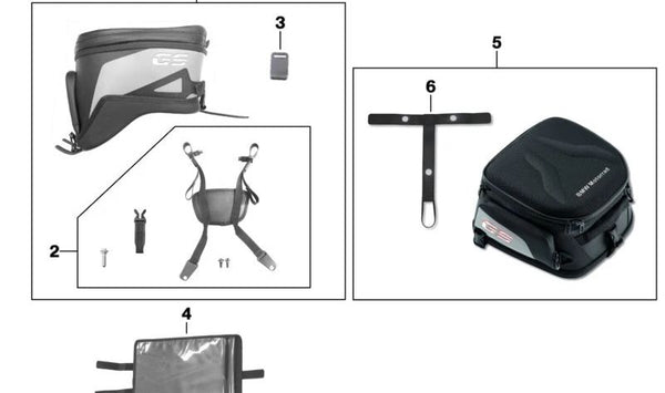 Sujeción mochila para el depósito delantero OEM 77458523143 para motos BMW R1200GS, R1250GS, R1200RT, R1250RT. Original BMW Motorrad.