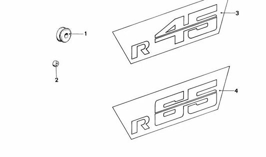 Silver decorative sticker OEM 51142301026 for BMW Motorrad R45 {R450351, R450352, R450354, R450355}. Original BMW. Ideal for battery or decoration in models made between 1978 and 1985.