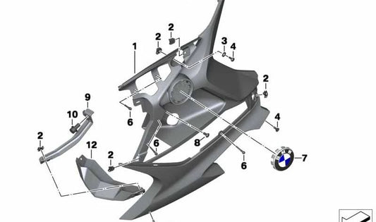 Pieza inferior del carenado izquierdo OEM 46638528611 para motos BMW F800GT, F800S, F800ST. Original BMW Motorrad.