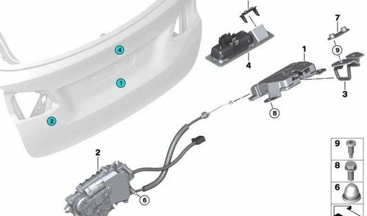 Bloqueio da porta traseira para BMW F45, F46 (OEM 51247348530). BMW original.