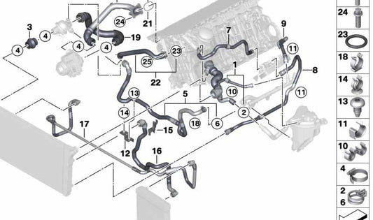 Manguera del radiador/circuito refrigerante OEM 17127580964 para BMW F01, F02. Original BMW.