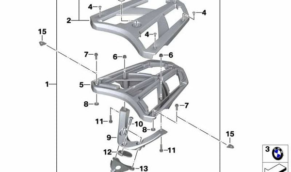 Soporte de puente portaequipajes OEM 77448550981 para motos BMW C 650 GT, C 650 GT (0C05). Original BMW Motorrad.