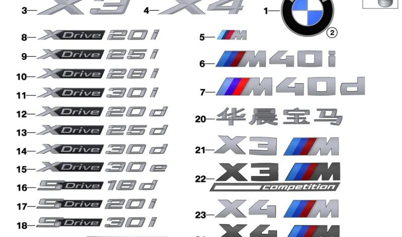 Emblema trasero "X Drive 30i" OEM 51148737323 para BMW X3 {G01, G01N, G08} y BMW X4 {G02, G02N}. Original BMW.