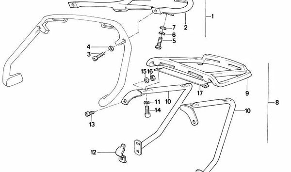 Soporte derecho OEM 46542303556 para BMW R850GS, R1100GS, R1150GS, R1150GS Adventure. Original BMW Motorrad.