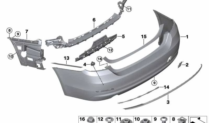 Barra de retenção moldada traseira esquerda para BMW 4 F32 Series, F33, F36 (OEM 51127358075). BMW original.