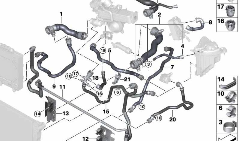 Tuyau de réfrigérant OEM 17127809816 pour BMW F07, F10, F11, F06, F12, F13, F01, F02. BMW d'origine.