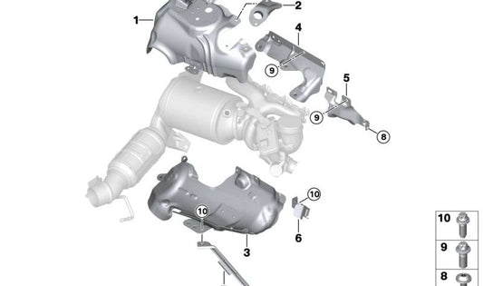 Protettore termico superiore OEM 11655A07BB5 per BMW X1 (U11), X2 (U10) e Mini Countryman (U25). BMW originale e mini pezzo.